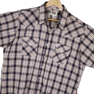 Ely Cattleman Men's Western Pearl Snap Shirt XL Short Sleeve Brown Plaid EUC
